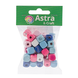 4AR397 Бусины деревянные, цветной микс, куб, 10мм, 18гр, 35шт/упак, Astra&Craft